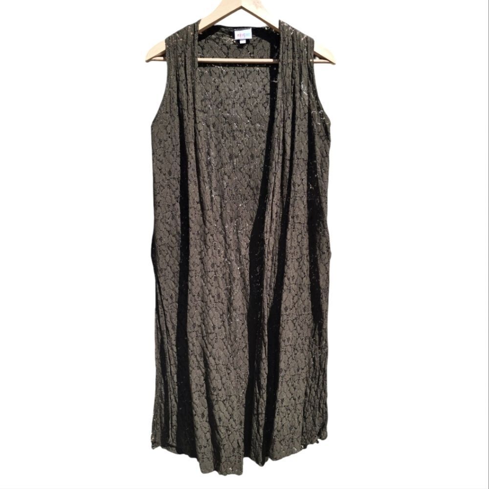 Lularoe Women's Lace Long Vest Duster Olive Green‎ Fairycore Small